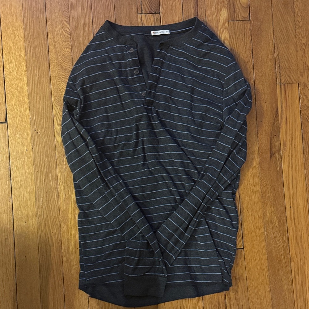 Marine Layer Charcoal and Blue Striped Henley